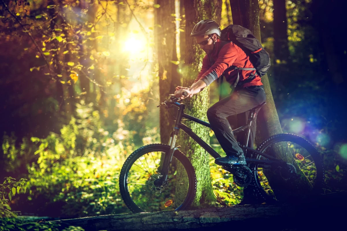 homme faisant du vtt à Malmedy, dans les bois