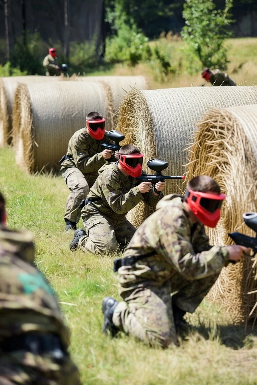 joueurs de paintball dans un champs privé